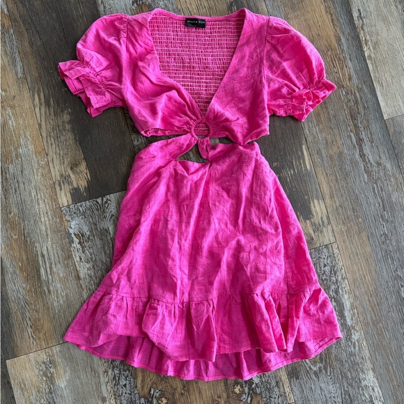 White Fox Whenever You’re Ready Mini Dress 100% Cotton Pink Size Small Cutouts - Picture 1 of 6